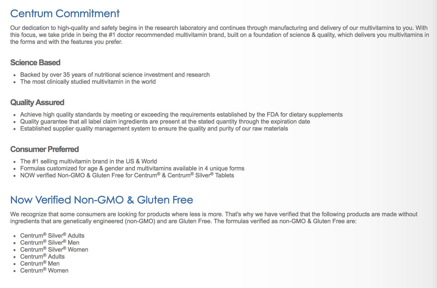 centrum gluten free and non-gmo commitment