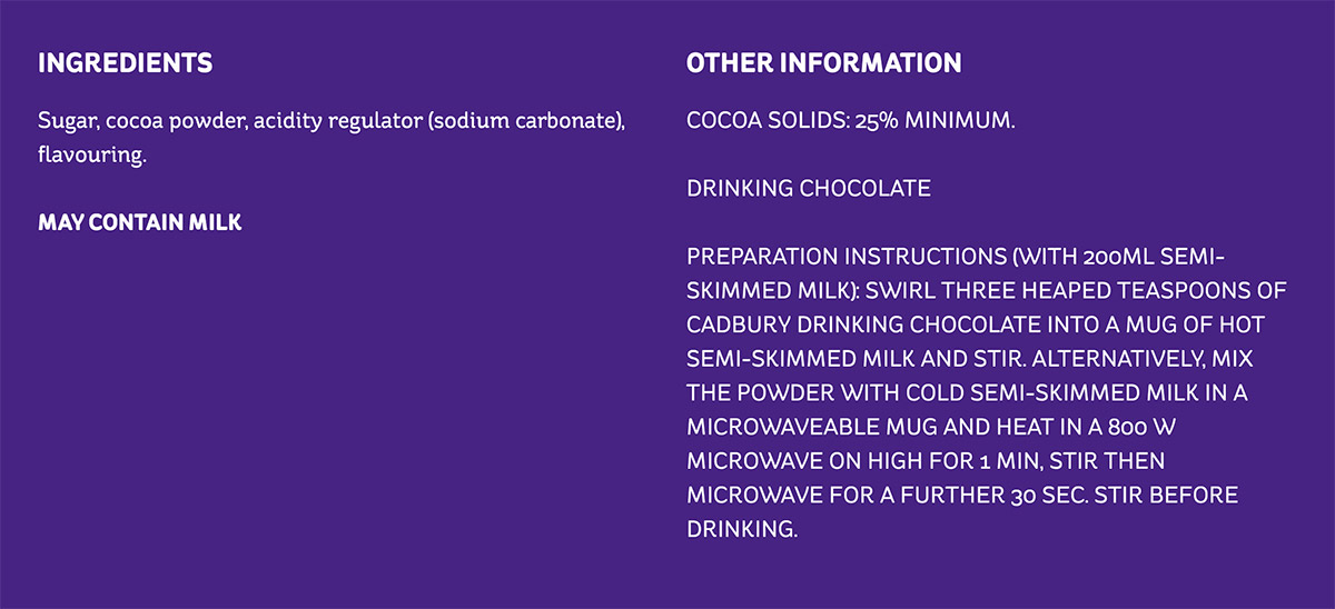 cadbury hot chocolate ingredients