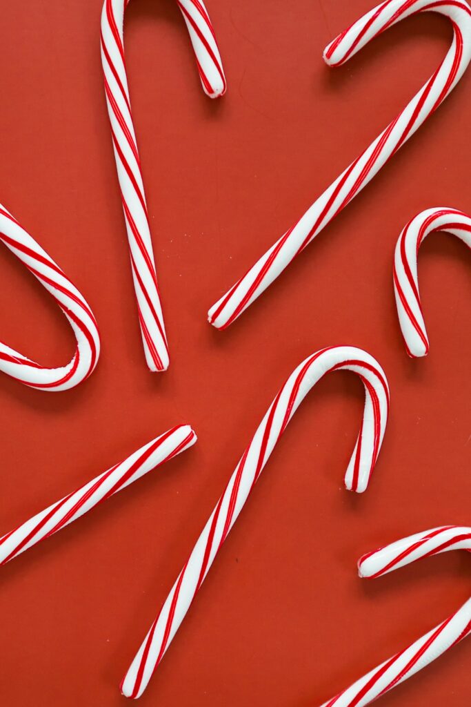 candy canes on red backdrop